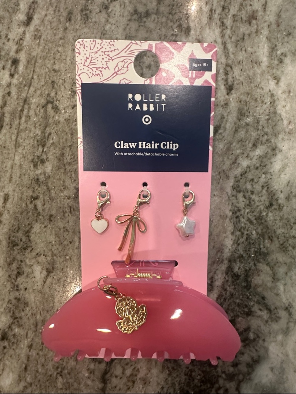 Roller Rabbit Pink Claw Hair Clip with Gold Charm